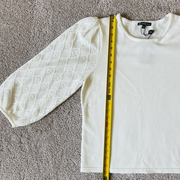 Adrianna Papell Ivory White Crew Neck Jersey Sweater Top with 3/4 Sleeve Sz M - Picture 8 of 11